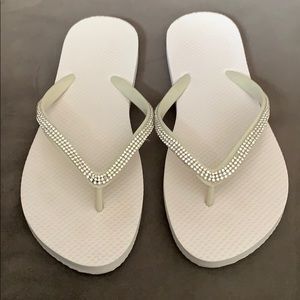 NWT White Bling Flip Flops